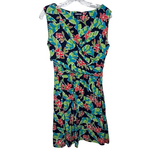 Lands’ End Womens Sleeveless Wrap Dress M 10-12 Navy Floral Tropical Casual - Picture 1 of 9